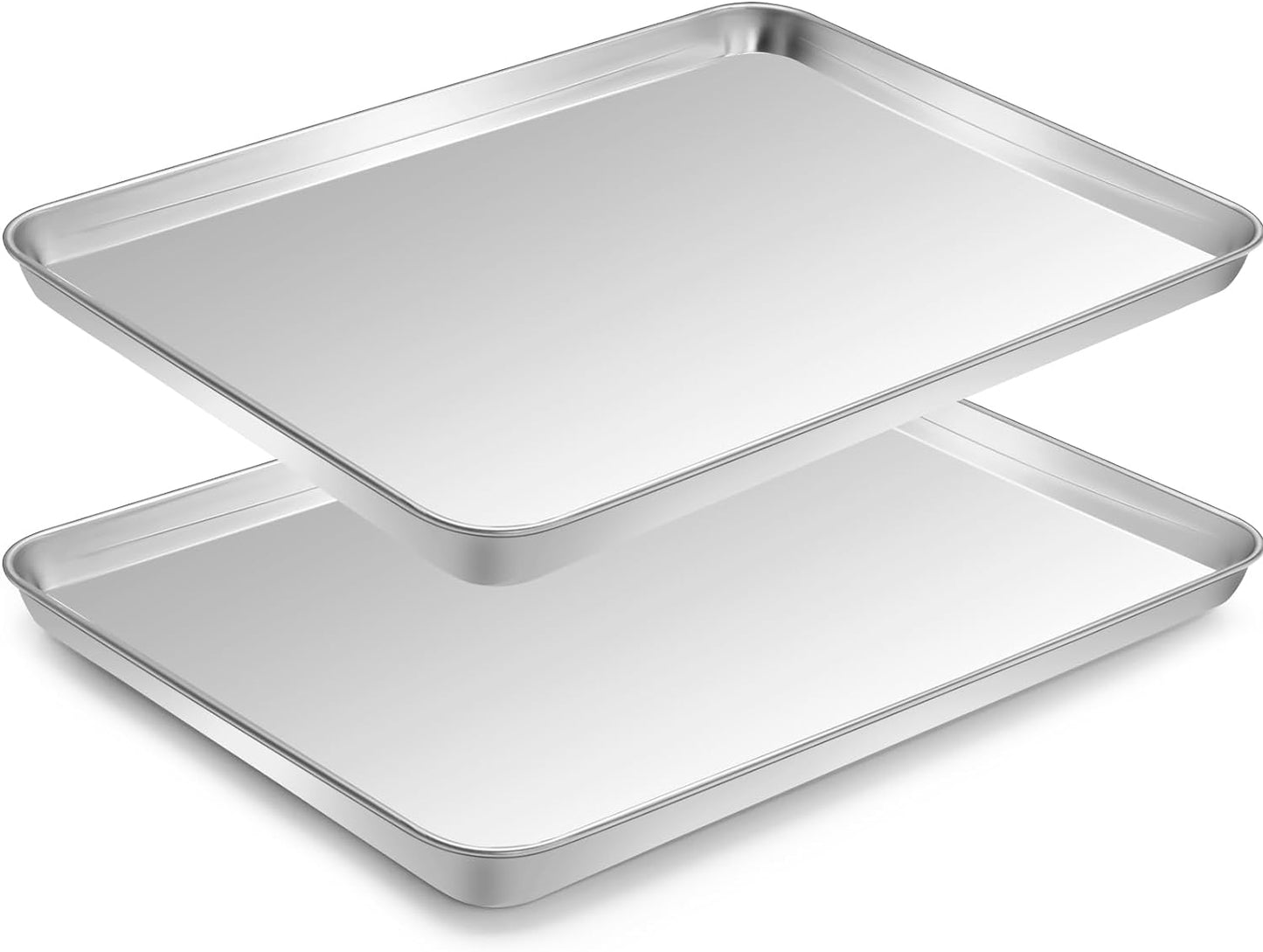 Baking Sheet Set of 2 - CEKEE Stainless Steel Cookie Sheet Baking Pan, Size 10 x 8 x 1 inch, Non Toxic & Heavy Duty & Mirror Finish & Rust Free & Easy Clean