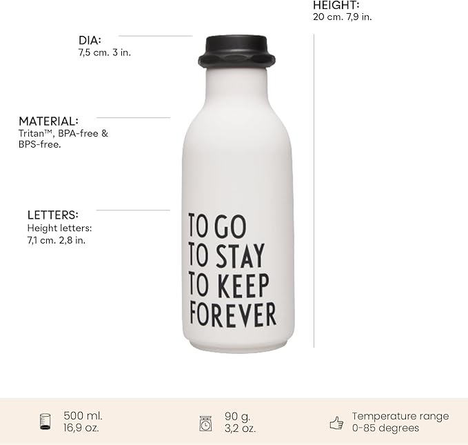 Design Letters To Go Water Bottle 17 Oz | Vintage Drinking Bottle Unbreakable | Milk Container Shape Bottle Leakproof, BPA/BPS Free, Drop Safe | Drinking Jar Bottles for Kid, Adult| Titan Water Bottle