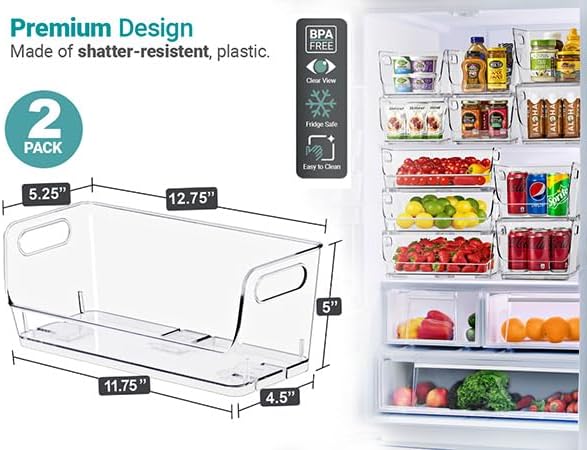 Sorbus Stackable Storage Bins Open Front, Clear Stackable Storage Bins, Pantry Bins for Storage and Organization, Acrylic Stackable Bins for Kitchen, Clear Pantry Organizer Bins (Small Wide 2 Pack)