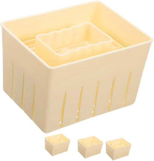 Cabilock 4Pcs Tofu Press Mold Set Household Cheese Maker Tool Food-Grade Plastic Adjustable Pressure for DIY Tofu and Cheese Suitable for Home Cooking and Vegan Recipes
