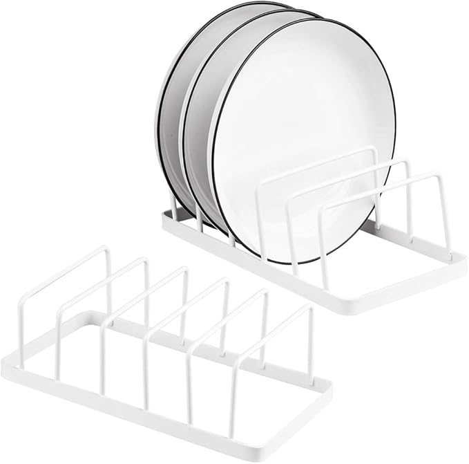 Tomorotec Dish Plate Storage Drainboard 2-Pack, Alloy Steel Kitchen Pot Lid Holder Dish Plate Drying Rack Drainer Stand Multifunctional Cabinet Organizer