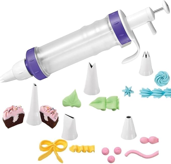 Wilton Dessert Decorator Plus - Cake Decorator Kit - Includes a Plunger-Style Tool, 2 Couplers, 1 Fill Tip & 4 Decorating Tips - Easy to Use