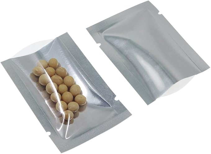 200 Pack 3.1x4.7 inch Silver Aluminum Foil Pouch Heat Seal Front Window Plastic Mini Open Top Flat Vacuum Packaging Mylar Bag Food Small Sample Mylar Storage with Tear Notch