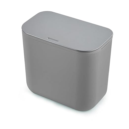 Hanging Kitchen Trash Can with Lid - 1.8 Gallon Small Compost Bin for Cabinet Door, Under Sink - Odor-Sealing Stainless Steel Top Food Waste Bin for RV, Bathroom, Office - Indoor Recycling Bin