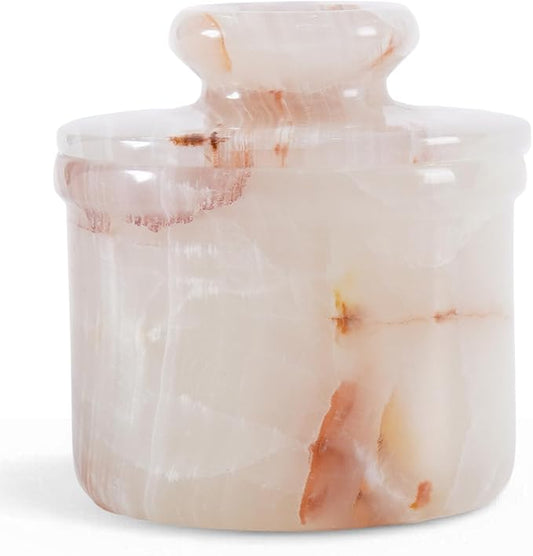 White Onyx Marble Butter Crock 4.25 Inches Handmade Butter Dish with Lid for Kitchen Countertop, French Butter Crock, Onyx Butter Bell, Water Sealed Butter Dish, Kitchen Gift for Mom