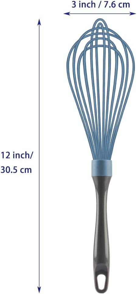 Dishwasher Safe Whisk, Professional Whisks, Stainless Steel & Silicone Wisk, Plastic Rubber Whisk Tool For Nonstick Cookware Pans, Heat Resistant Whisk, Blue, 12*3 inch (L-1-l)