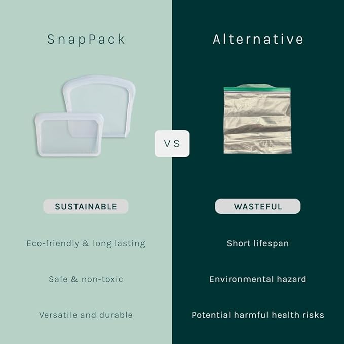 SnapPack Premium Silicone Reusable Storage Bags, 2-Pack, Multi | Multi-Use Reusable Bags, Lunch Bag, Travel Containers | BPA Free, Leak-free, Dishwasher-Safe, Eco-friendly