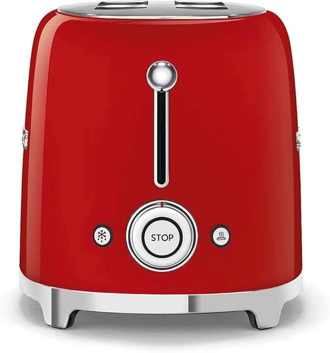 SMEG 2 Slice Toaster with 6 Presets and Defrost Function and Removable Crumb Tray TSF01RDUS, RED