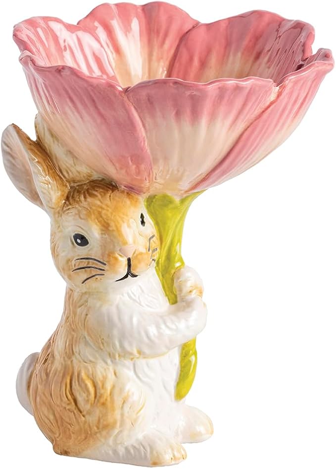 Mud Pie Easter Bunny Flower Candy Pedestal