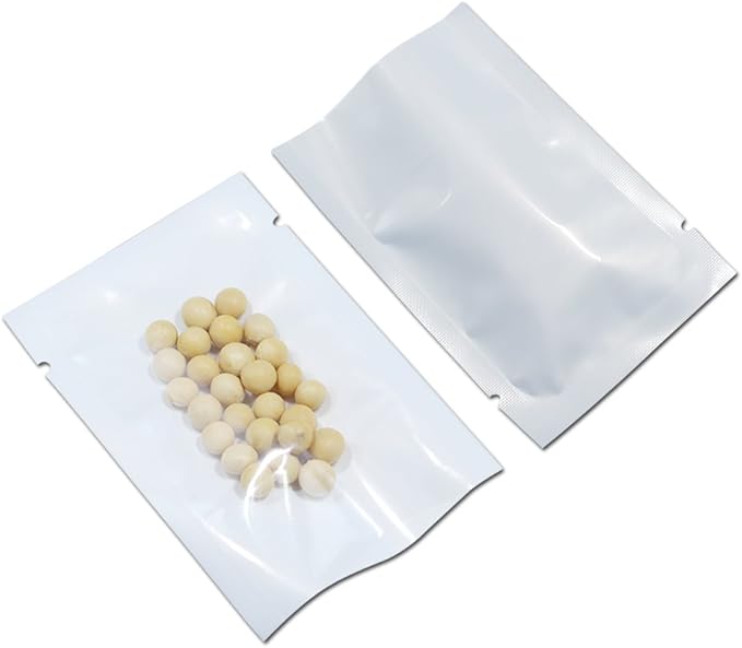 PABCK 2000 Pcs 2.4x3.5 inch (Usable Size 2x3.1 inch) White Front Clear Open Top 2.8mil Plastic Vacuum Pouch Heat Sealable Bags for Food Storage Packets Mini Sample with Tear Notches