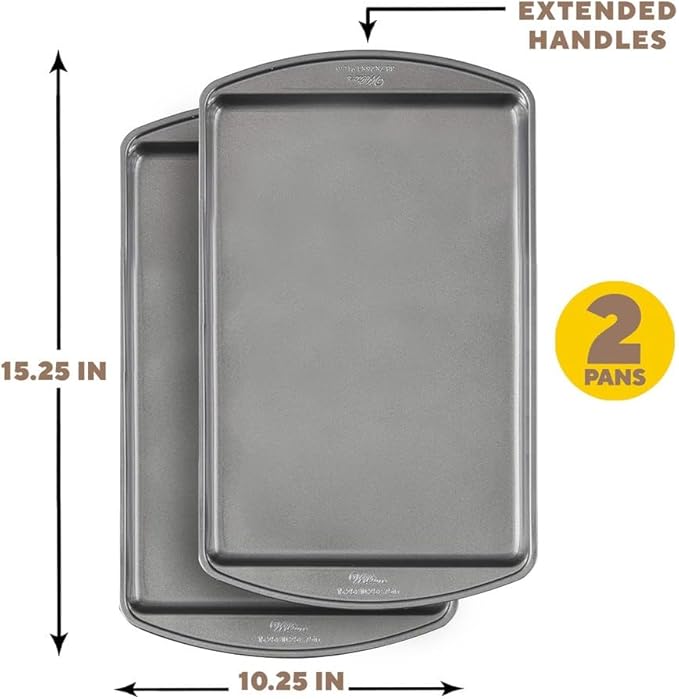 Wilton Perfect Results Nonstick Medium 15 x 10 in Cookie Baking Sheets Set, 2-Piece Steel Bakeware, Scratch-Resistant, Dishwasher Safe