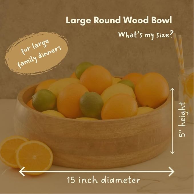 Salad Bowl Set of 5, Big Serving Dish for Pasta, Cut Fruit, Party, Catering, Wedding, Restaurant, Kitchen Countertop Fruit Bowl, Farmhouse Style, Mango Wood, 5pcs