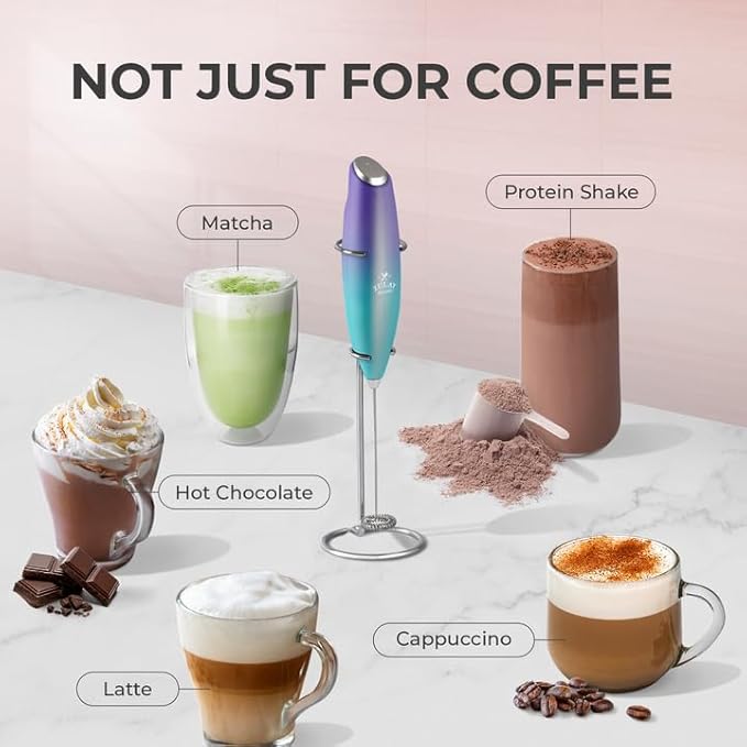 Zulay Kitchen Powerful Milk Frother Wand With 4 AA Duracell Batteries - Ultra Fast Handheld Drink Mixer - Electric Whisk Foam Maker for Coffee, Lattes, Cappuccino, Matcha & Creamer - Borealis