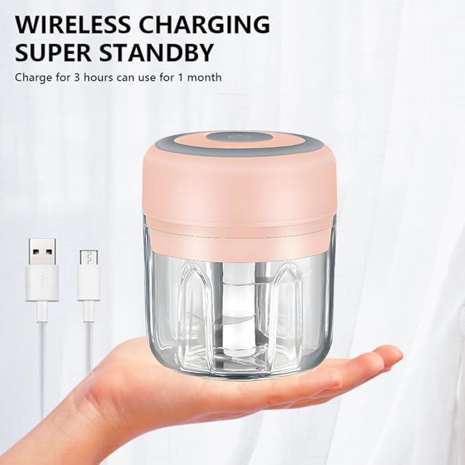PINK & WHITE - Mini Electric Food Processor and Garlic Chopper - 250ML, USB Charging, 3 Blades - Perfect for Chopping Vegetable, Pepper, Onion, Garlic, Ginger, Spice, Meat, Baby Food, & More (Bundle)