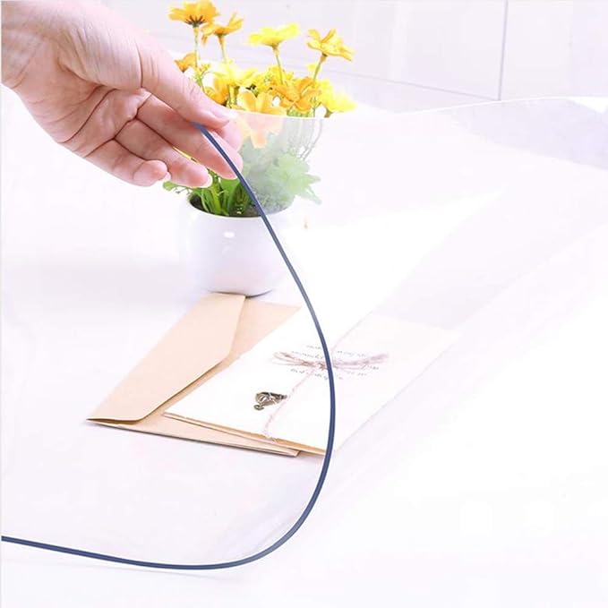 NECAUX Custom 18 x 46 Inch Clear Desk Cover Protector, 1.5mm Thick Plastic Desk Pad, Clear Desk Protector, Desk Mat on top of Desk, Table Cover Protector for Coffee Table, Sofa Table, Media Stand