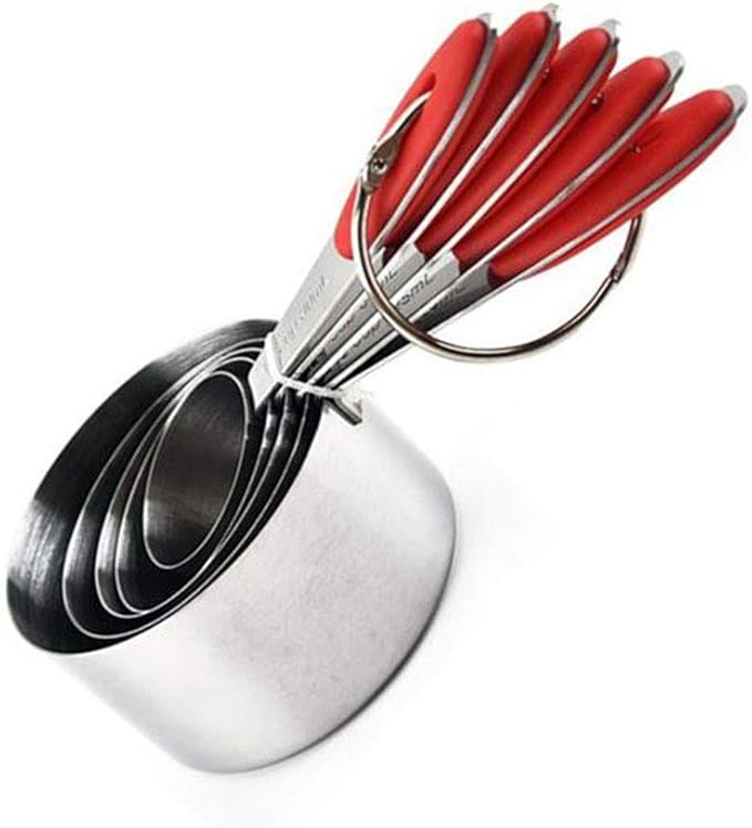 Measuring Cups and Spoons Set with Silicone Handle, Set of 10 Including Stainless Steel 5 Measuring Cups & 5 Measuring Spoons. Widely Used Cooking Baking Measurement as Kitchen Gadget.