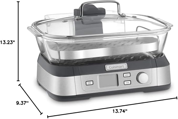 Cuisinart Cookfresh Digital Glass Food Steamer for Cooking, 5-Liter Vegetable Steamer with 5 Pre-Programmed Settings, Keep Warm Function, Audible Alert, Dishwasher-Safe Pot, STM-1000, Stainless Steel