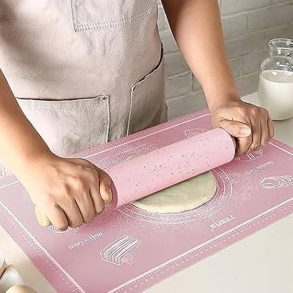 Silicone Rolling Pin for Baking,15Inch Pastry Dough Roller with Wooden Handle,Non Stick Surface Rolling Pin for Dough Cookie Pastry Tapered Dumpling Baking Supplies Kitchen Accessories