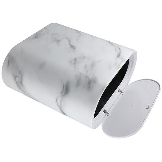 Ipetboom Marble Trash Can with Lid Plastic Garbage Bin for Bathroom Bedroom Kitchen Narrow Space Wastebasket