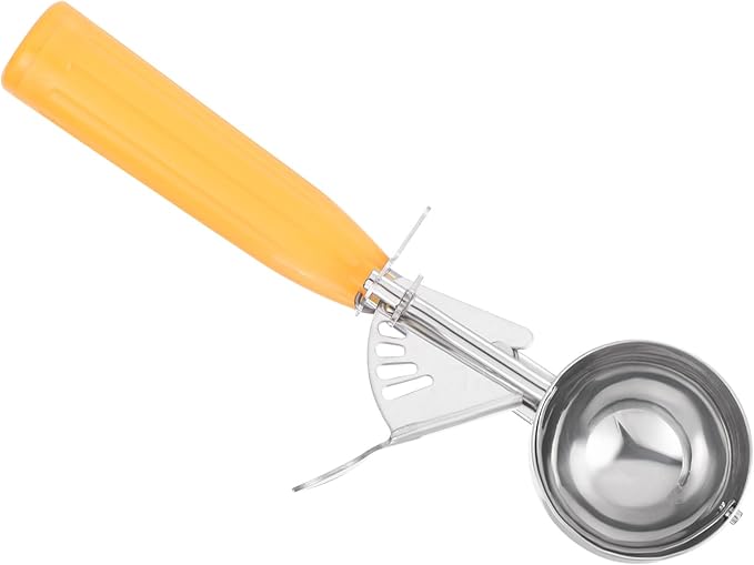 PATIKIL 1.6 Ounce Ice Cream Scoop with Trigger, Stainless Steel Portion Cookie Scoop with Thumb Trigger for Cookie Dough Cupcake Batter Baking, Yellow 48ML