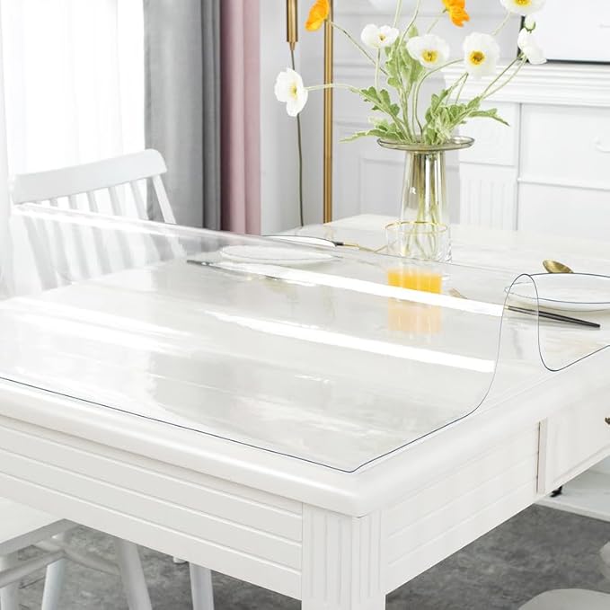 Warmstar Clear Table Cover Protector 54 x 120 Inch,1.5mm Thick Plastic Table Cover Rectangle,PVC Clear Table Protector,Desk Protector Mat for Kitchen, Dresser, Writing Desk，Dining Room Table