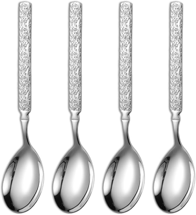 Thickened Stainless Steel Dinner Spoons with Hammered Edge,Serving Spoon Set,Heavy Table Spoons for Dinner, Party Wedding,Set of 4