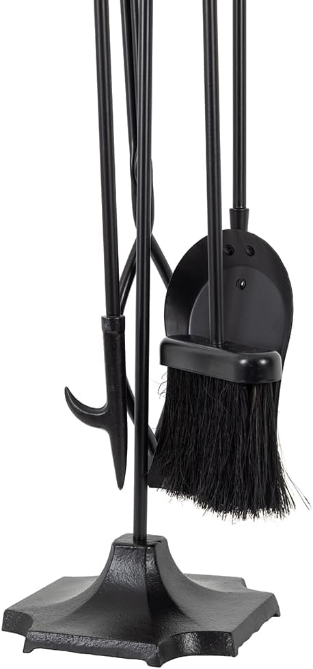 Modern Ember Cascade 5 Piece Fireplace Tool Set in Black | Includes Brush, Shovel, Fire Poker, Tongs, and Stand | Heavy Guage, Coated Steel | Heat-Resistant Plating | Sleek Rounded Handles