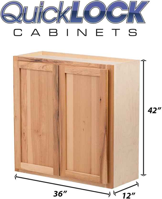 Quicklock RTA (Ready-to-Assemble) 42" Tall Wall Kitchen Cabinets - Shaker Style | 100% Hardwood | Made in America | Soft Close Hardware (Rustic Hickory, 12" D x 36" W x 42" H)