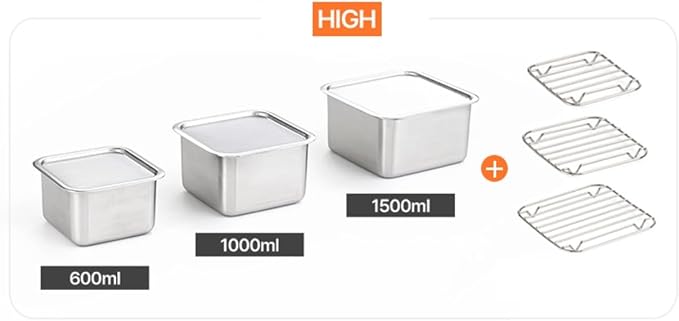 CuBE High 3PCS Set Stainless Steel Food Storage Containers With Lids and 3 Net Kitchen Appliances Dishwasher Safe Premium South Korea