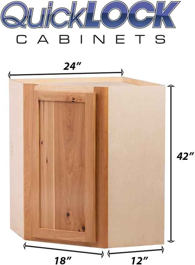 Quicklock RTA (Ready-to-Assemble) 42" Tall Wall Kitchen Cabinets - Shaker Style | 100% Hardwood | Made in America | Soft Close Hardware (Rustic Hickory, 12" D x 24" W x 42" H Corner)
