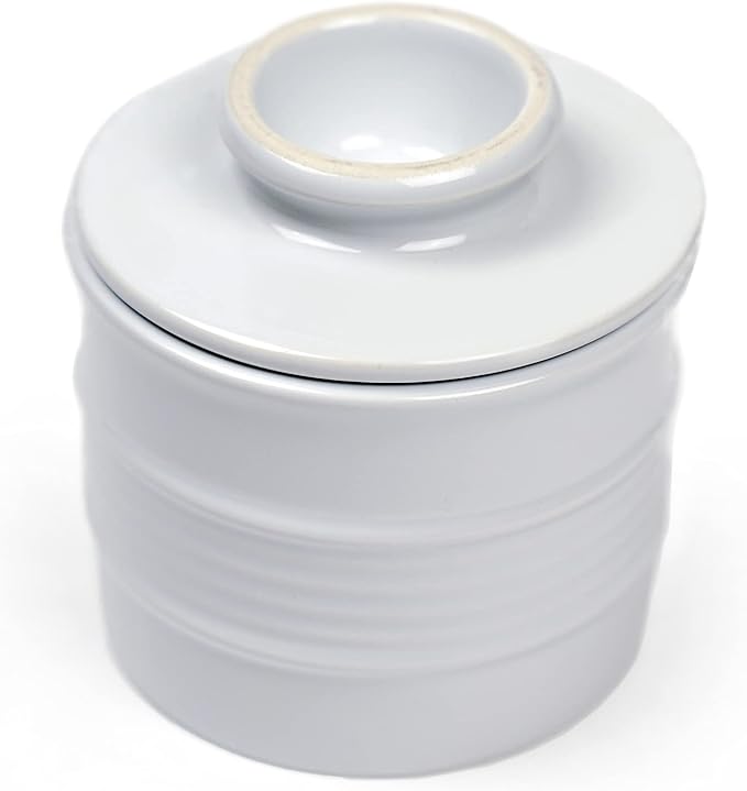 RSVP International Butter Pot 2 Piece, Dishwasher Safe, 3.5 x 3.5 x 4", White Stoneware