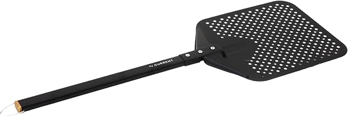 CURRENT® Perforated Pizza Peel, Lightweight Aluminum Pizza Paddle Turner with Heat-Resistant Handle, Ultra-Thin Edge for Easy Transfers, Minimizes Sticking, Ideal for Outdoor Pizza Ovens