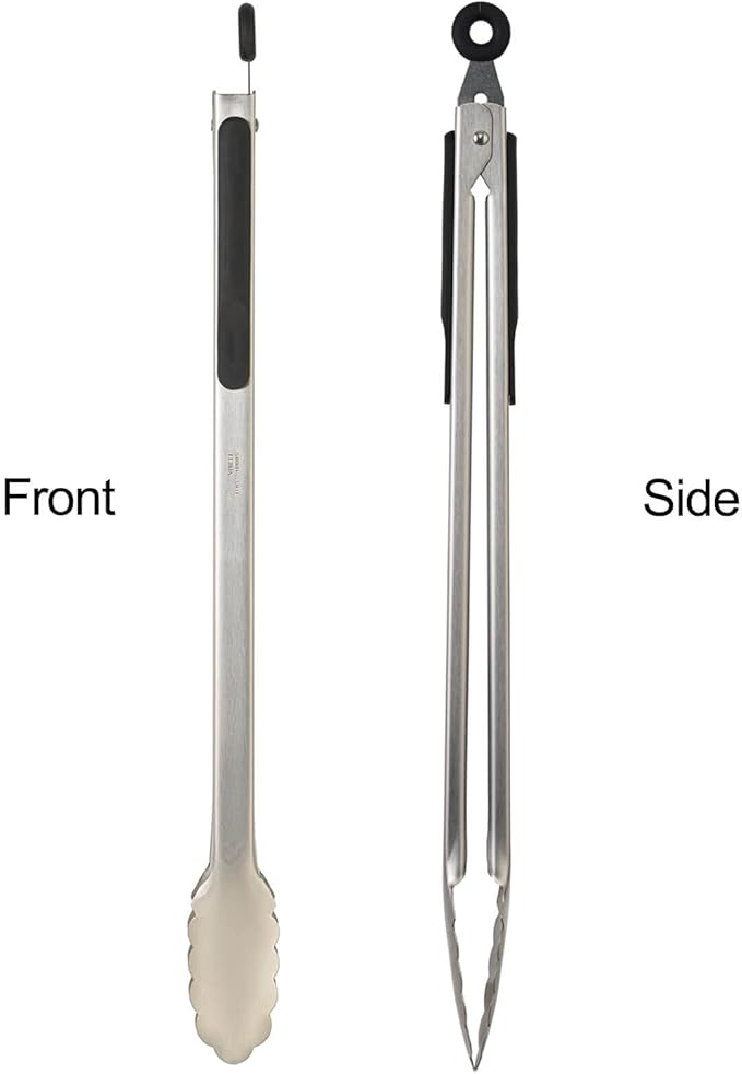 Grill Tongs, 16" Long BBQ Tongs, Premium Stainless Steel Locking Tongs Metal Tongs with Non-slip Handle for Outdoor Grill, BBQ/Barbecue, Cooking