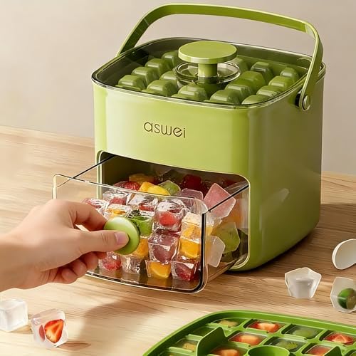 Ice Cube Tray with Lid and Bin + Silicone Ice Cube Trays with Lid and Bin
