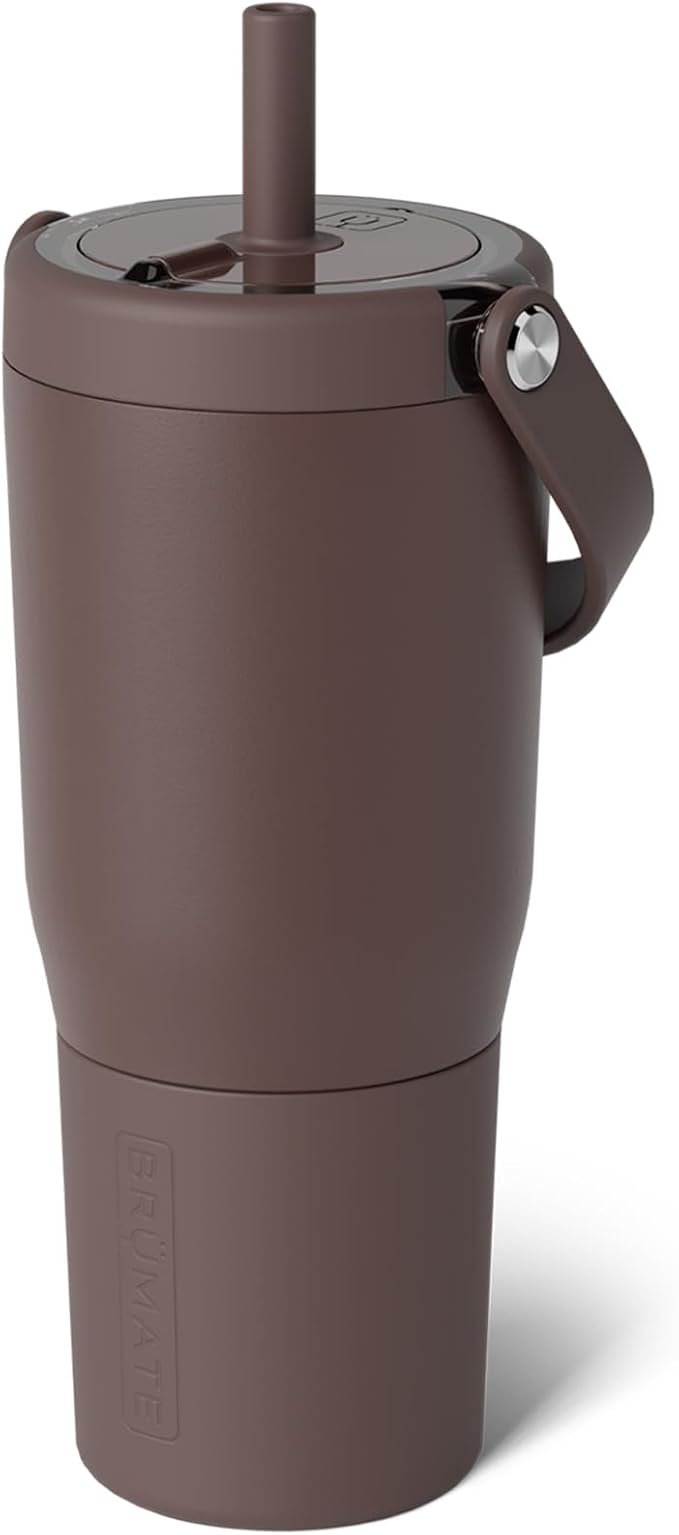 BrüMate Resa 25oz 100% Leakproof Travel Tumbler w/Handle & Straw | Flexible SoftSip Straw | Silicone Sleeve for Durability | Stainless Steel | Cup Holder & Travel Friendly Water Bottle (Java)