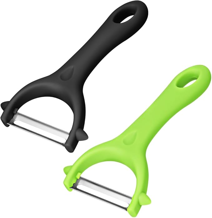 AUAUY 2-Piece Y-Shaped Swivel Vegetable Peeler, Non-Slip Ergonomic Handle, Stainless Steel Blade, Veggie Peeler for Kitchen (Black+Green)