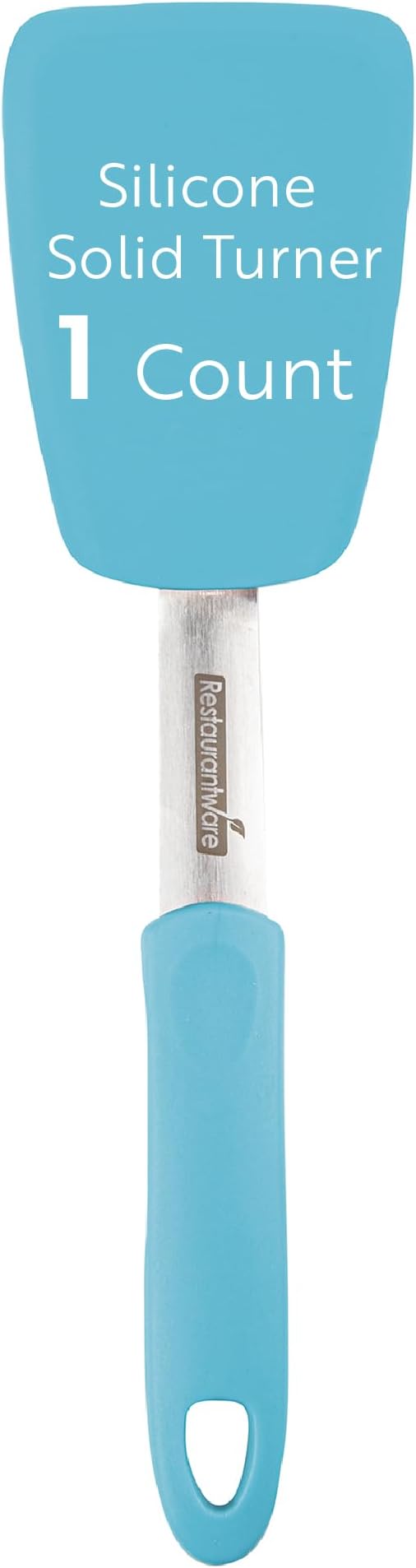 Comfy Grip 12 x 3 Inch Silicone Turner,1 Durable Cooking Turner - Stainless Steel Body,Rubber Handle With Hole, Turquoise Silicone Flipper Spatula, Tolerates Up To 446F,Dishwashable -Restaurantware