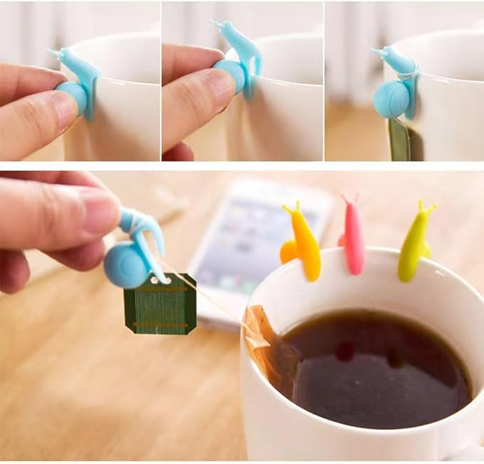 10-Pack Silicone Snail Tea Bag Clips - Cute Colorful Cup Edge Holders for Tea Bags
