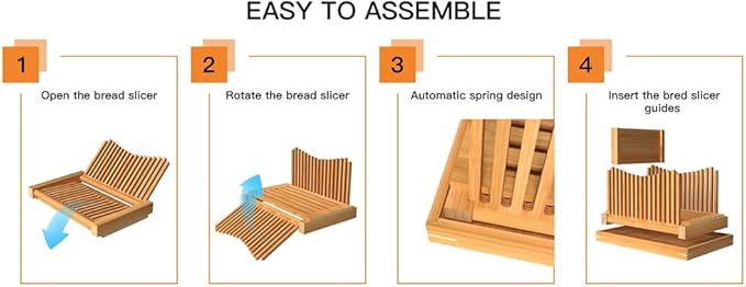 Bamboo Wood Bread Slicer for Homemade Bread Toast Cutting Board, Adjustable Thickness Breadmaker for Loaf Cakes A