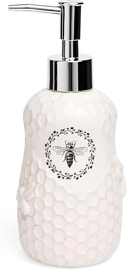 Young's Inc. Ceramic Honey Bee Soap Dispenser for Bathroom and Kitchen - White
