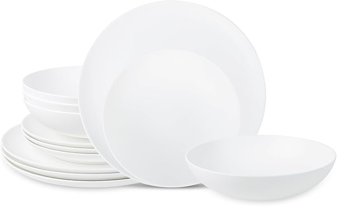 Stone Lain Taglio 12-Piece Dinnerware Set Bone China, Matte White