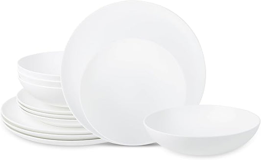 Stone Lain Taglio 12-Piece Dinnerware Set Bone China, Matte White