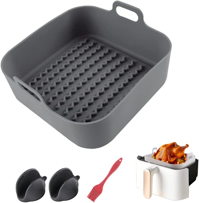 2PCS Air Fryer Silicone Liners 8 Inch Square Food Safe Non-Stick Air fryers Basket Oven Accessories, Reusable Replacement of Flammable Parchment Liner Paper Fits above 6 QT Square Air Fryers