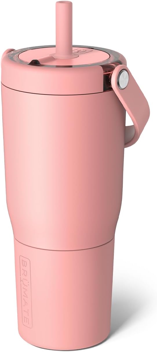 BrüMate Resa 25oz 100% Leakproof Travel Tumbler with Handle & Straw | Flexible SoftSip Straw | Silicone Sleeve for Durability | Stainless Steel | Cup Holder & Travel Friendly Water Bottle | (Guava)