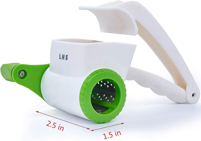 LHS Rotary Cheese Graters for Kitchen, Professional Manual Crank Handheld Cheese Grater with Stainless Steel Drum for Grating Hard Cheese, Chocolate, Nuts and More（Green）
