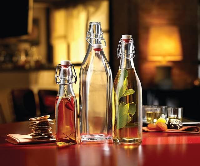 Bormioli Rocco Swing Top Glass Bottle (Set of 2) - 8.5 oz Kitchen Containers with Airtight Seal, Ideal for Homemade Dressings, Syrups, Infused Oils, Small-Batch Beverages - Glassware for Kitchen