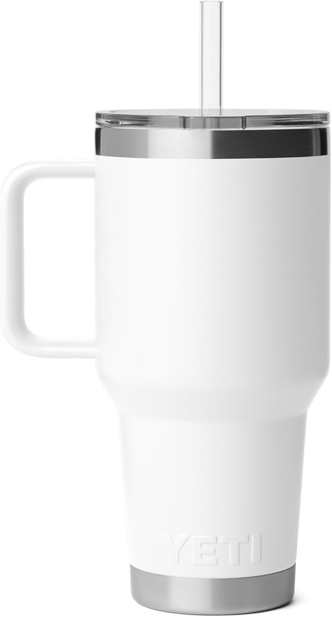 YETI Rambler 35 oz Straw Mug 2.0 - Double-Wall Vacuum Insulation for Cold Beverages – Dishwasher Safe – Cupholder Compatible – Reusable Straw – Comfortable Grip Handle – Travel Mug - White