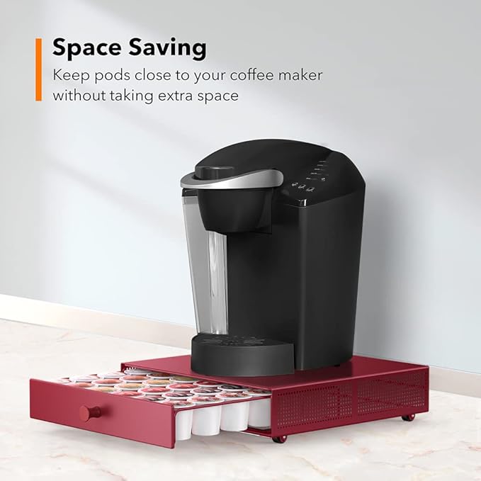 Goldlion K Cup Holder Sliding Tray Pull out Coffee Pod Organizer Rolling K Cup Organization Storage Drawer Countertop Maker Stand Rack Capsules Compatible with Keurig Accessories, Red