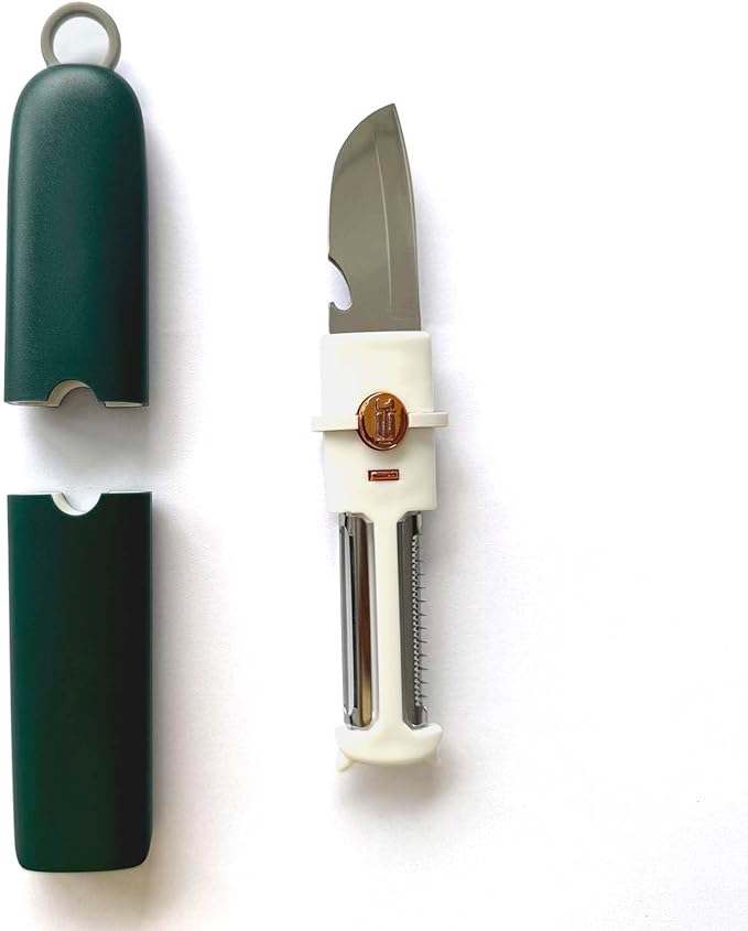 5-in-1 Small Cutting Board Set，Multifunctional Travel Stainless Steel Fruit Knife with cover，Outdoor Portable Peeling Fruit Potato Peeler for Travel, Camping, Kitchen (orange)