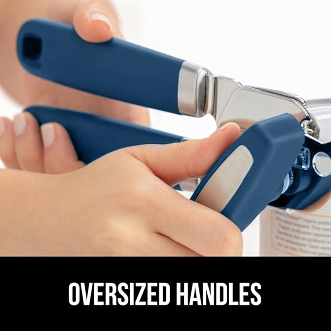 GORILLA GRIP Heavy Duty Stainless Steel Smooth Edge Manual Can Opener and Bottle Openers, Soft Comfortable Handle, Oversized Handheld Turn Knob, US Designed Multifunctional Kitchen Tool, Blue